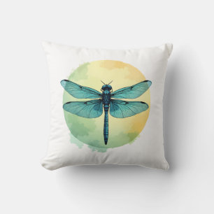Coussin Belle Art Aquarelle Libellule Verte Insecte Lo