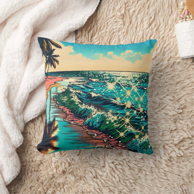Coussin Belle BD Pop Art Style Plage Scène (Couverture)