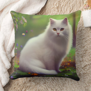 Coussin Belle Chat Blanc Fluffy