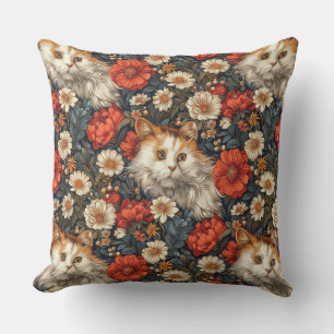 Coussin Belle chatte vintage dans les couleurs rétro et dé