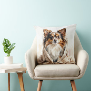 COUSSIN BELLE COULEUR D'EAU PETIT PAPILLON POPPY CHIEN