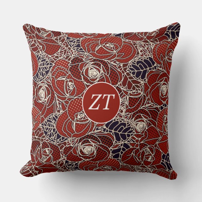 Coussin Belle coutume Rouge Blanc Noir Floral (Recto)