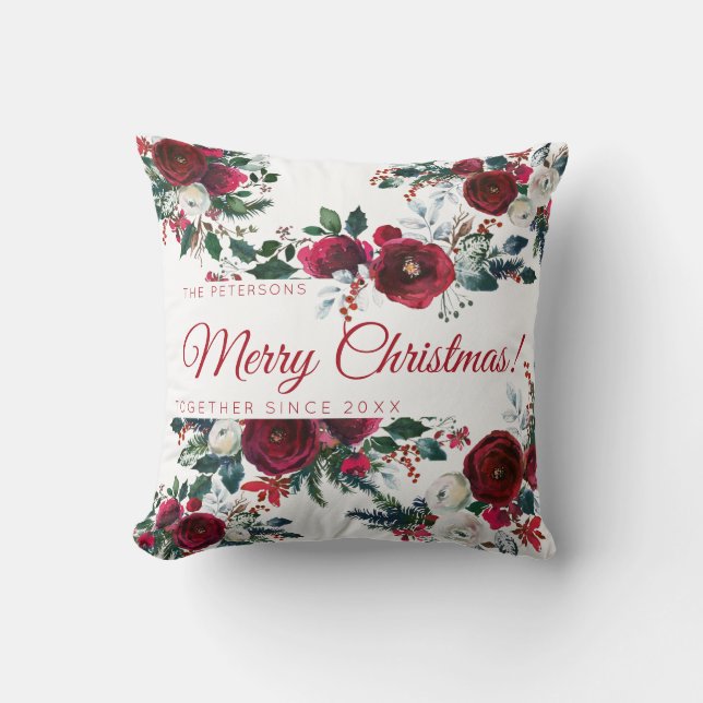 Coussin Belle famille de pivoines d'aquarelle rouge bordea (Recto)