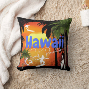 Coussin Belle fille de la plage de surf d'Hawaii