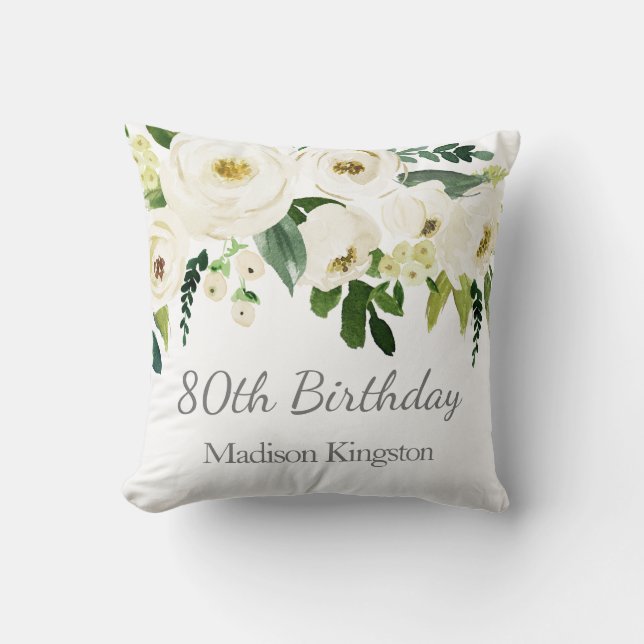 Coussin Belle Fleurs Blanches Femme 80e anniversaire Cadea (Recto)