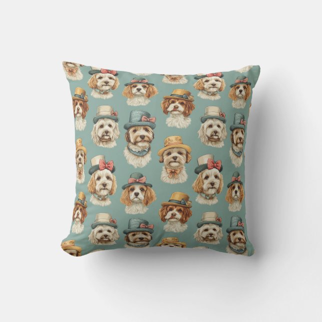 Coussin Belle illustration de Chiens en Casquette (Recto)