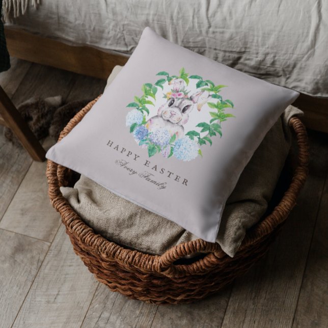 Coussin Belle Lapin de Pâques couronne de fleurs (Créateur téléchargé)