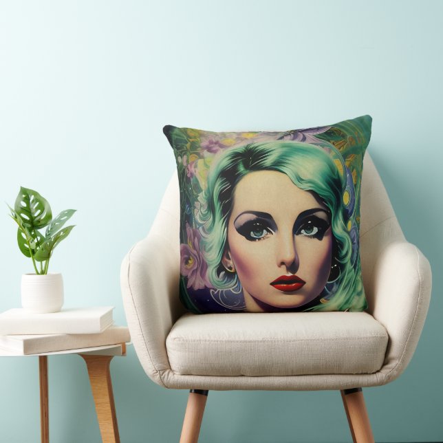 Coussin Belle Lavande & Green Retro Style Space Woman (Chaise)