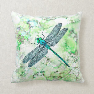 Coussin Belle libellule bleue et verte