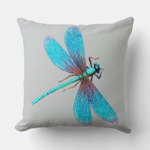 Coussin Belle libellule bleue lumineuse de turquoise