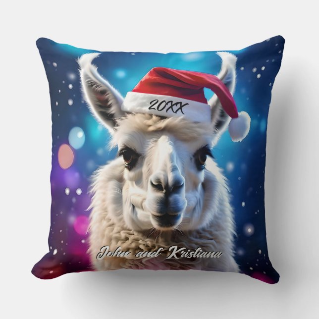 Coussin Belle Llama dans un chapeau de Santa (Recto)