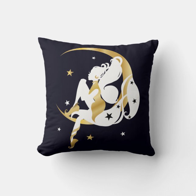 Coussin Belle lune étoiles de fée illustration (Recto)