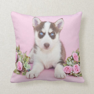 Coussin Belle marionnette Husky aux roses roses roses