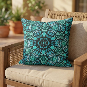 Coussin Belle mosaïque artistique ethnique turquoise aqua
