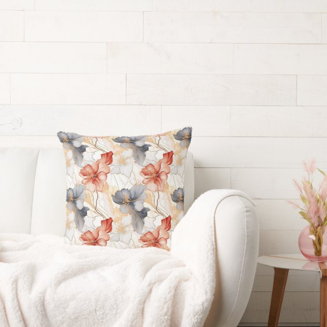 Coussin Belle Pêche féminine Bleu et Blanc Floral (Canapé)