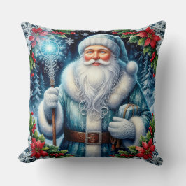 Coussin Belle Père Noël Bleue Avec Décorations Hiver