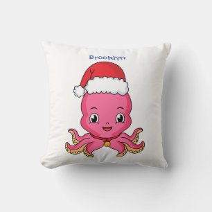 Coussin Belle pieuvre joyeuse en casquette de Noël