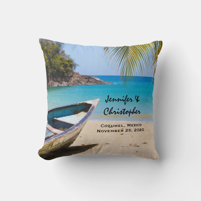 Coussin Belle plage tropicale avec un Mariage en bateau (Recto)