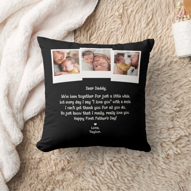 Coussin Belle première Fête des pères Poème 3-Photo Collag (Couverture)
