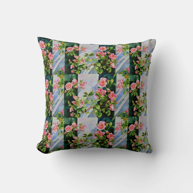 Coussin Belle rose rose rouge roses blanc aquarelle floral (Recto)