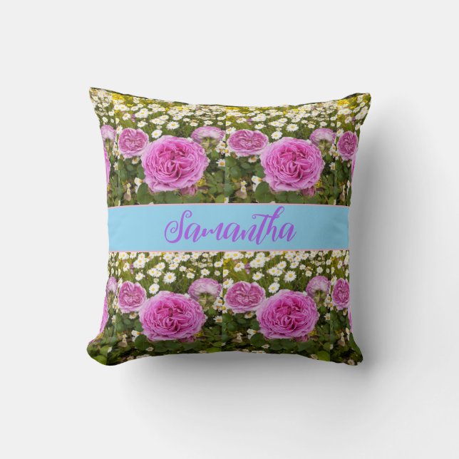 Coussin Belle rose Roses et marguerites Floral (Recto)