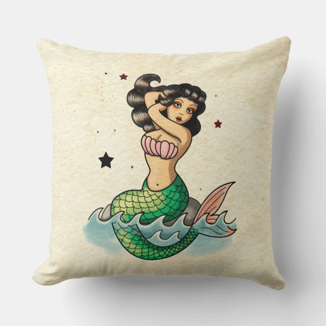 Coussin Belle sirène de vieille école (Recto)
