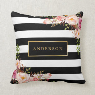 Coussin Belle trame d'or en enveloppement floral Élégant