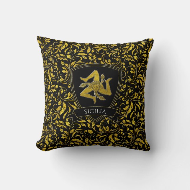 Coussin Belle Trinacria Sicilienne Or et Accent Noir (Recto)