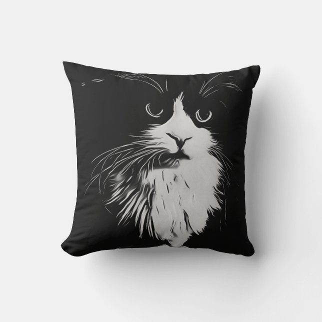 Coussin Belle Tuxedo Chat Art noir et blanc Imprimer. (Recto)