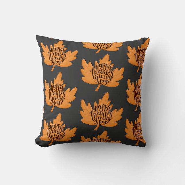Coussin Belle typographie de Bon thanksgiving sur Leaf Fal (Recto)
