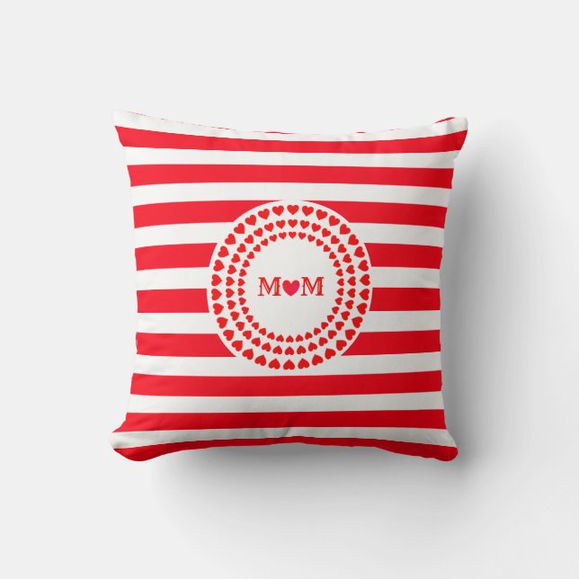 Coussin Belles bandes rouges et coeur Mandala (Recto)