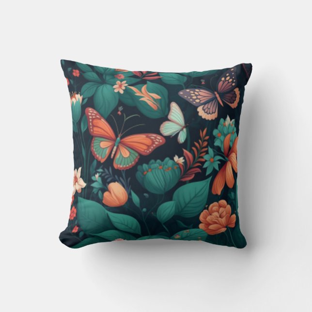 Coussin Belles fleurs et papillons dans la jungle (Recto)
