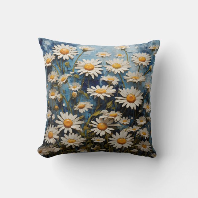 Coussin Belles marguerites sur un arrière - plan bleu (Recto)