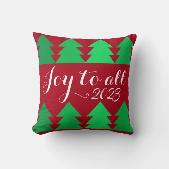 Coussin Belles rangées d'arbres de Noël verts Joie Année p (Recto)