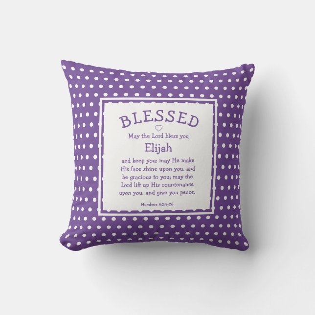 Coussin Bénédiction chrétienne personnalisée MAUVE Polka D (Recto)