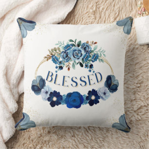 Coussin BÉNÉFICIÉ Élégant Bleu Or Inspiration Florale