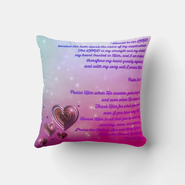 Coussin Béni Sois l'Éternel Psaume 28:6-7 (Verso)