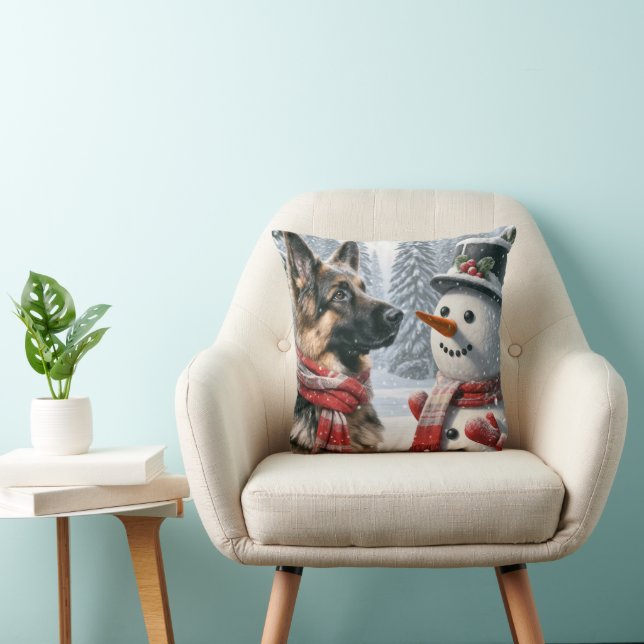 Coussin Berger Allemand Avec Snowman De Noël (Chaise)