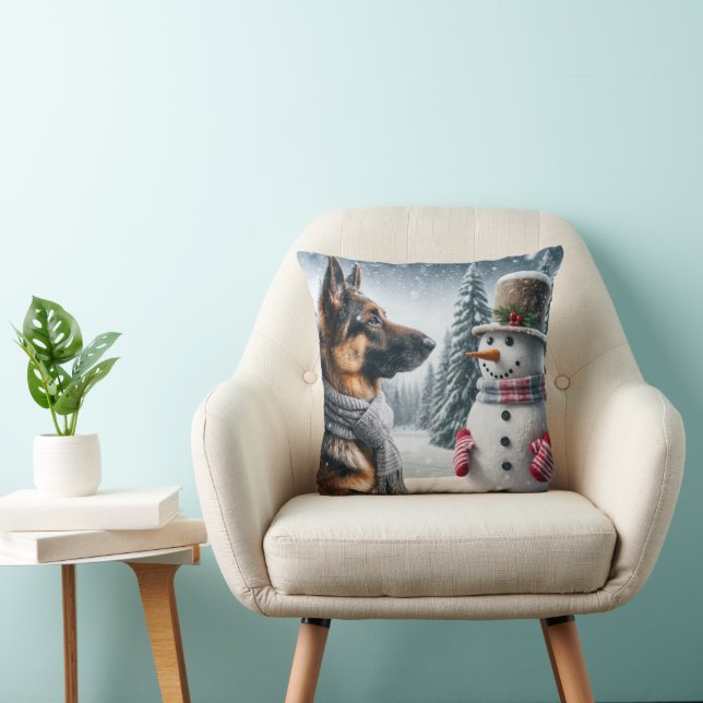 Coussin Berger Allemand Avec Snowman De Vacances (Chaise)