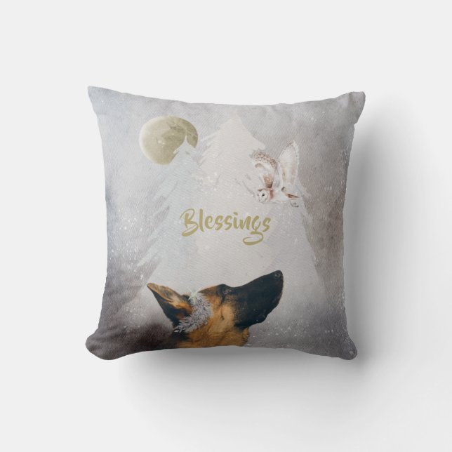 Coussin Berger allemand hiver Aquarelle de vacances Or  (Recto)
