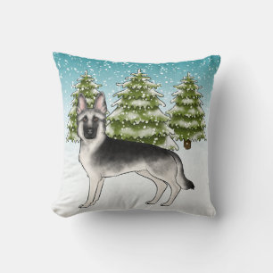 Coussin Berger Allemand Silver Sable Forêt enneigée d'hive