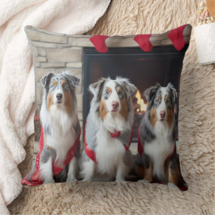 Coussin Berger Australien au coin du feu de Noël