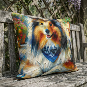 Coussin Berger des Shetland dans une scène de jardin de co