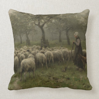 Coussin Bergère avec un troupeau des moutons, mauve
