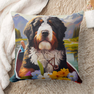 Coussin Bernedoodle au paddling : Une aventure pittoresque