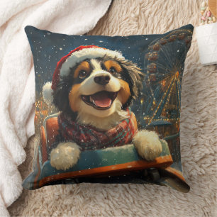 Coussin Bernedoodle Chien Montagnes Russes Noël 