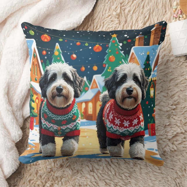 Coussin Bernedoodle Dogs Christmas Snow Holiday (Couverture)