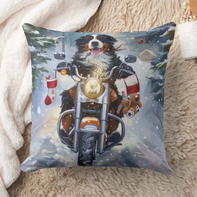 Coussin Bernese Mountain Dog équitation Moto Noël (Couverture)