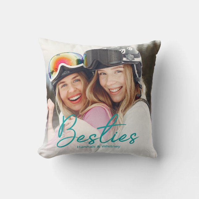 Coussin Besoins Script Turquoise Photo Personnalisée Coupl (Recto)