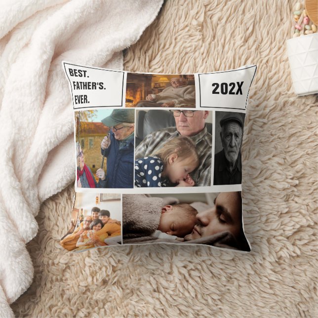 Coussin Best Father's Ever Photo Collage and Custom Text (Couverture)